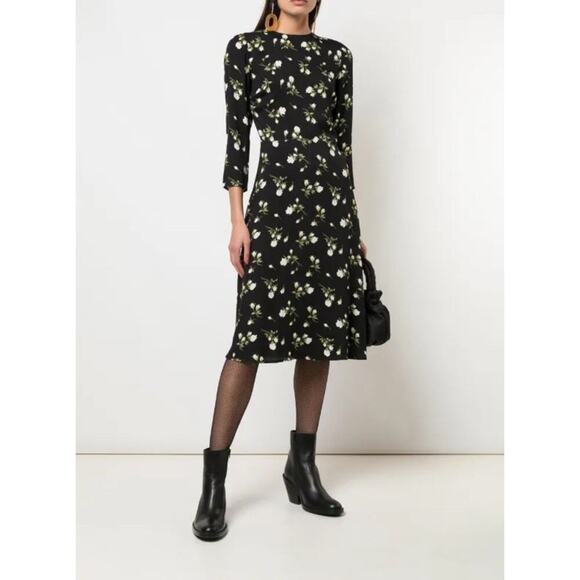 Reformation Floral Print Midi Dress Size 2 Black Floral Long Sleeve Cocktail - Picture 16 of 16